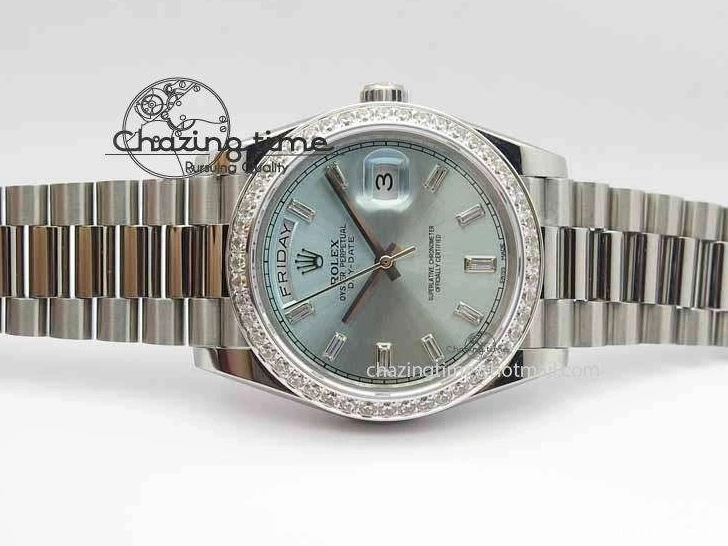 Best AAA Replica Sites 3699 BP Stylish SS Maker Best Ice SS On Bracelet Bezel Diamond ETA Day Blue 40mm Date Edition Dial 1228
